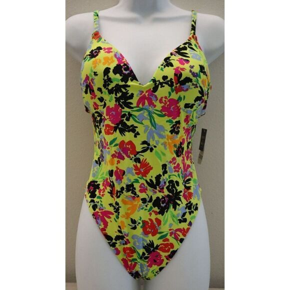 BAR III MBFC22236 Women's Sz S Citron Floral Chic One-Piece Swimsuit - Picture 1 of 9
